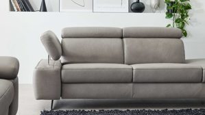 Recamiere comfortmaster besser sitzen, liegen, leben aus Leder in Grau Comfortmaster Spektra 1183 - Recamiere mit vielen Funktionen stahlfarbenes LongLife-Leder LG 24 & Metallkufen - Länge ca. 223 cm