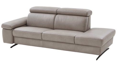 Recamiere comfortmaster besser sitzen, liegen, leben aus Leder in Grau Comfortmaster Spektra 1183 - Recamiere mit vielen Funktionen stahlfarbenes LongLife-Leder LG 24 & Metallkufen - Länge ca. 223 cm