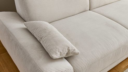 Ecksofa KAWOO aus Stoff in Hellgrau KAWOO Serie 7544 - Ecksofa mit Kopfteilverstellung hellgrauer Breitcord GCT 9 - Stellfläche ca. 326 x 187 cm