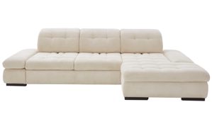 Ecksofa KAWOO aus Stoff in Weiß KAWOO Serie Santa Lucia - Ecksofa bzw. Polstermöbel cremeweißer Breitcord & schwarze Holzfüße - Stellfläche ca. 305 x 199 cm