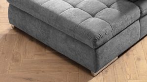 Ecksofa KAWOO aus Stoff in Grau KAWOO Serie Santa Lucia - Ecksofa bzw. Wohnlandschaft graues Flachgewebe Paris 20933 & Chromfüße – Stellfläche ca. 401 x 278 cm