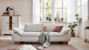 Dreisitzer Megapol aus Stoff in Beige Polsterprogramm VS-MP1028 - Dreisitzer naturfarbener Cord & Buchenholzfüße - Länge ca. 236 cm