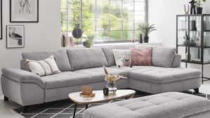 Ecksofa Megapol aus Stoff in Grau Polsterprogramm VS-MP1028 - Ecksofa grauer Breitcord & schwarze Metallfüße - Stellfläche ca. 306 x 197 cm