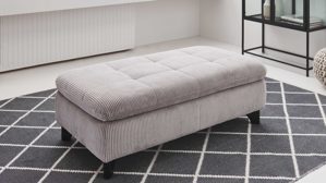 Funktionshocker Megapol aus Stoff in Grau Polsterprogramm VS-MP1028 - XXL-Funktions-Hocker grauer Cordbezug & schwarze Metallfüße - ca. 135 x 63 cm