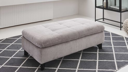 Polsterhocker Megapol aus Stoff in Grau Polsterprogramm VS-MP1028 - XXL-Hocker grauer Cordbezug & schwarze Metallfüße - ca. 135 x 63 cm