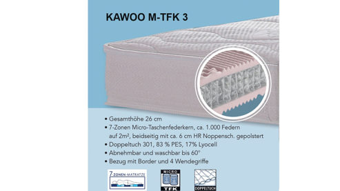 Federkernmatratze KAWOO aus Stoff in Weiß KAWOO Mikro-Taschenfederkernmatratze M-TFK3 Härtegrad 2 - Liegefläche ca. 90 x 200 cm