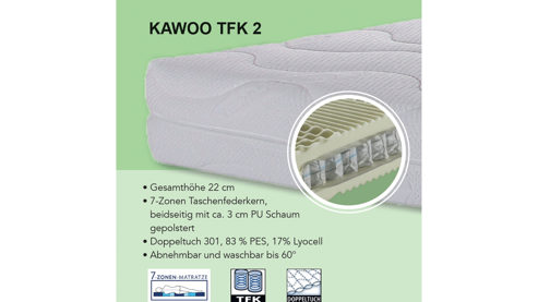 Federkernmatratze KAWOO aus Stoff in Weiß KAWOO Taschenfederkernmatratze TFK2 Härtegrad 2 - Liegefläche ca. 90 x 200 cm