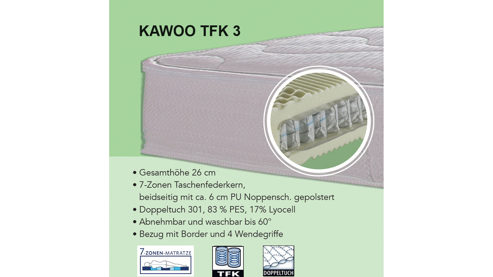 Federkernmatratze KAWOO aus Stoff in Weiß KAWOO Taschenfederkernmatratze TFK3 Härtegrad 2 - Liegefläche ca. 90 x 200 cm
