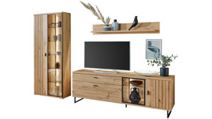 Wohnwand PARTNERRING COLLECTION aus Holz in Holzfarben PARTNERRING COLLECTION Wohnmöbel Binz - Wohnwand Eiche Artisan - dreiteilig, Breite ca. 305 cm