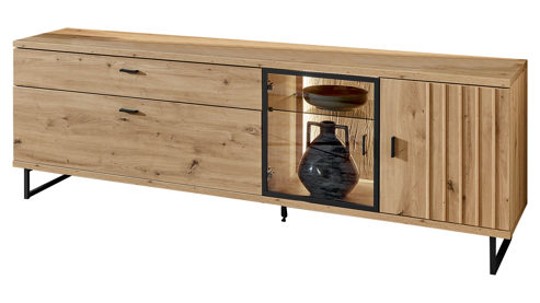 Lowboard PARTNERRING COLLECTION aus Holz in Holzfarben PARTNERRING COLLECTION Wohnmöbel Binz - Lowboard als Medienmöbel Eiche Artisan - zwei Türen, zwei Schubladen, Länge ca. 205 cm