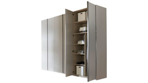 Kleiderschrank Rauch aus Holz in Hellgrau rauch ORANGE Schranksystem Skat - Kleiderschrank mit Inneneinteilung Seidengrau - sechs Türen, Breite ca. 301 cm