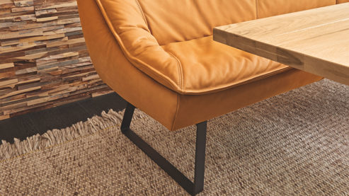 Eckbank Koinor aus Leder in Gelb KOINOR Eckbank Alino sonnengelber Lederbezug India & Metallkufen - ca.  243 x 192 cm