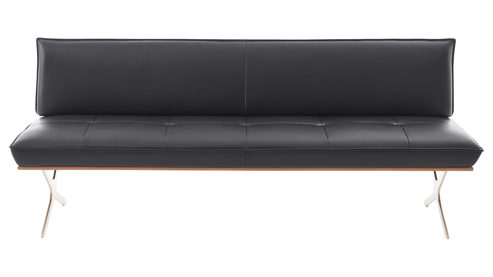 Polsterbank Koinor aus Leder in Schwarz KOINOR Dining System - Polsterbank krähenfarbenes Leder Classic, Wildeiche & Edelstahl - Länge ca. 214 cm