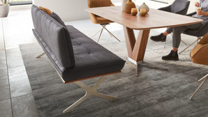 Polsterbank Koinor aus Leder in Schwarz KOINOR Dining System - Polsterbank krähenfarbenes Leder Classic, Wildeiche & Edelstahl - Länge ca. 214 cm