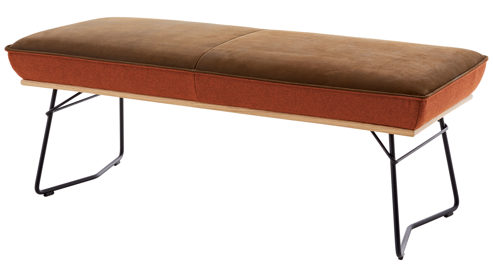 Polsterhocker Koinor aus Leder in Braun KOINOR Dining System - Hockerbank muskatfarbenes Leder India & cognacfarbener Loden 39 - Länge ca. 130 cm