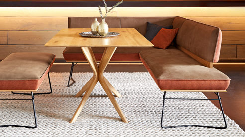 Eckbank Koinor aus Leder in Braun KOINOR Dining System - Eckbank muskatfarbenes Leder India & cognacfarbener Loden 39 - Stellfläche ca. 162 x 217 cm