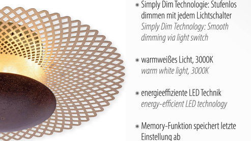 Deckenleuchte Paul neuhaus aus Metall in Metallfarben Paul Neuhaus LED-Deckenleuchte Nevis rost- & goldfarbenes Metall – Durchmesser ca. 45 cm