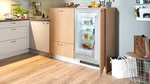 Einbauküche Express küchen aus Holz in Hellgrau EXPRESS KÜCHEN Einbauküche Win mit Einbaugeräten Hellgrau & Stripe Hellbraun - Stellfläche ca. 225 x 250 cm