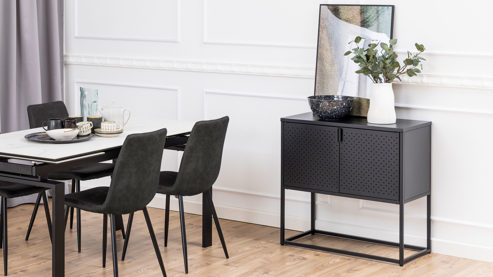 Sideboard Actona group aus Metall in Schwarz Metallmöbel Newton - Sideboard schwarzer Stahl - zwei Türen, Länge ca. 82 cm