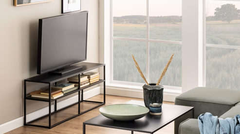 Regal Actona group aus Metall in Schwarz Metallmöbel Newton - Regal schwarzer Stahl - Länge ca. 120 cm