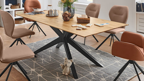 Esstisch Niehoff sitzmoebel aus Holz in Holzfarben NIEHOFF SITZMÖBEL Cloudy - Esstisch mit Massivholzplatte Charakter-Eiche & matt schwarzes Eisengestell - ca. 180 x 100 cm