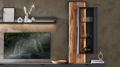 Paneel Wöstmann markenmöbel aus Holz in Holzfarben WÖSTMANN Wohnprogramm WM 2470 - Echtholz-Paneel Spaltholz & graphitgrauer Lack - ca. 47 x 165 cm