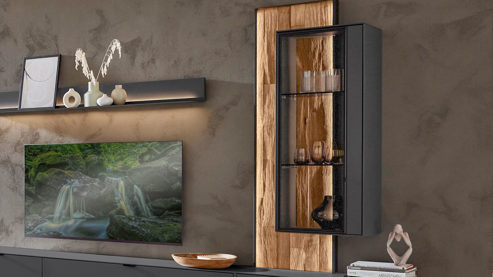 Paneel Wöstmann markenmöbel aus Holz in Holzfarben WÖSTMANN Wohnprogramm WM 2470 - Echtholz-Paneel Spaltholz & graphitgrauer Lack - ca. 47 x 165 cm