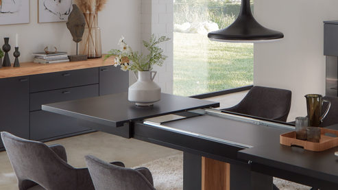 Auszugtisch Mca furniture aus Holz in Schwarz Wohnmöbelserie Messina - Auszugtisch Schwarzgrau & Risseiche - ca. 180 - 280 x 100 cm