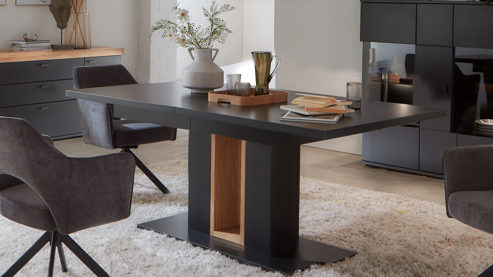 Auszugtisch Mca furniture aus Holz in Schwarz Wohnmöbelserie Messina - Auszugtisch Schwarzgrau & Risseiche - ca. 180 - 280 x 100 cm