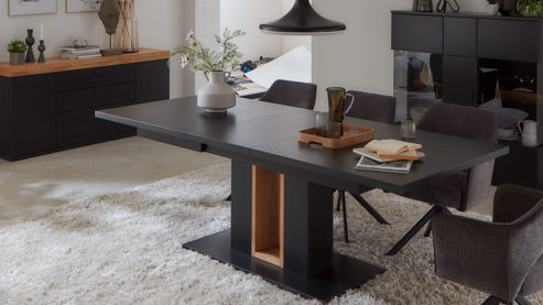 Auszugtisch Mca furniture aus Holz in Schwarz Wohnmöbelserie Messina - Auszugtisch Schwarzgrau & Risseiche - ca. 180 - 280 x 100 cm