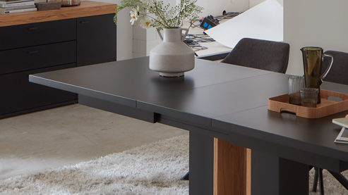 Auszugtisch Mca furniture aus Holz in Schwarz Wohnmöbelserie Messina - Auszugtisch Schwarzgrau & Risseiche - ca. 180 - 280 x 100 cm