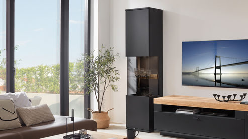 Vitrine Mca furniture aus Holz in Schwarz Wohnmöbelserie Messina - Vitrine Schwarzgrau & Risseche - eine Tür, Höhe ca. 201 cm