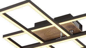 Deckenleuchte Globo lighting aus Metall in Schwarz GLOBO Deckenlampe Dakari mattschwarzes Metall & dunkle Holzoptik - ca. 80 x 60 cm