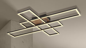 Deckenleuchte Globo lighting aus Metall in Schwarz GLOBO Deckenlampe Dakari mattschwarzes Metall & dunkle Holzoptik - ca. 80 x 60 cm