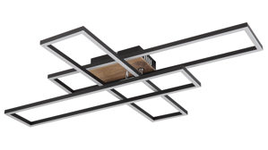 Deckenleuchte Globo lighting aus Metall in Schwarz GLOBO Deckenlampe Dakari mattschwarzes Metall & dunkle Holzoptik - ca. 80 x 60 cm