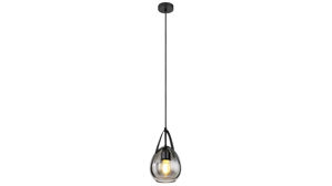 Pendelleuchte Interliving aus Glas in Grau Interliving Leuchten Serie 9332 - Hängeleuchte Rauchglas & Mattschwarz – Durchmesser ca. 15 cm