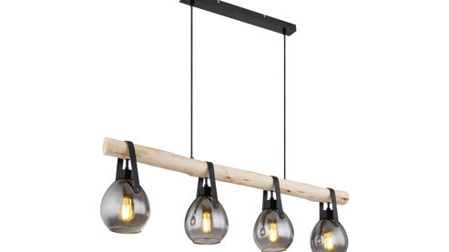 Pendelleuchte Interliving aus Glas in Grau Interliving Leuchten Serie 9332 - Hängeleuchte Rauchglas & Mattschwarz – Länge ca. 100 cm