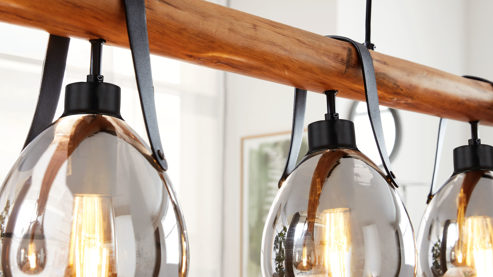 Pendelleuchte Interliving aus Glas in Grau Interliving Leuchten Serie 9332 - Hängeleuchte Rauchglas & Mattschwarz – Länge ca. 100 cm