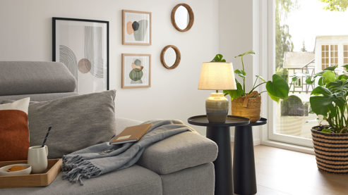 Tischleuchte Interliving aus Keramik in Grau Interliving Leuchten Serie 9346 - Tischlampe graue Keramik – Höhe ca. 37 cm