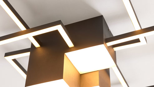 Deckenleuchte Interliving aus Holz in Schwarz Interliving Leuchten Serie 9348 - Deckenlampe schwarzes Metall - Länge ca. 110 cm