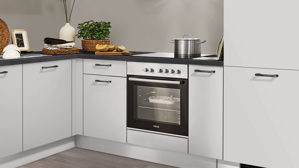 Einbauküche Pino aus Holz in Weiß pino Einbauküche inklusive Einbaugeräte Mattweiß - Stellfläche ca. 175 x 295 cm