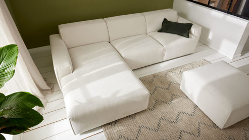 Ecksofa Roomio® aus Stoff in Weiß Roomio® No. 4100 - Ecksofa weißer Feincord - Stellfläche ca.  189 x 285 cm