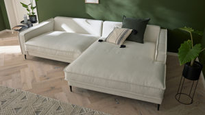 Ecksofa Roomio® aus Stoff in Weiß Roomio® No. 4102 - Ecksofa weißer Stoffbezug Loop & Metallfüße 908 MF - Stellfläche ca. 272 x 190 cm