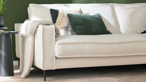 Ecksofa Roomio® aus Stoff in Weiß Roomio® No. 4102 - Ecksofa weißer Stoffbezug Loop & Metallfüße 908 MF - Stellfläche ca. 272 x 190 cm