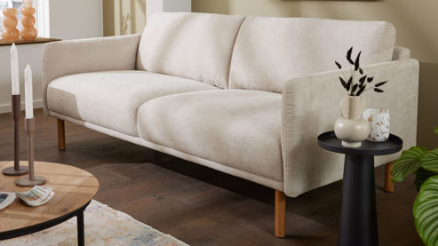 Bigsofa Roomio® aus Stoff in Weiß Roomio® No. 4104 - Bigsofa naturfarbener Strukturbezug Yelda & Holzfüße 1103 HFEG - Länge ca. 212 cm