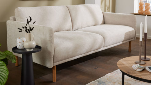 Bigsofa Roomio® aus Stoff in Weiß Roomio® No. 4104 - Bigsofa naturfarbener Strukturbezug Yelda & Holzfüße 1103 HFEG - Länge ca. 212 cm