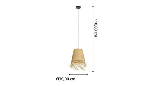 Pendelleuchte Roomio® aus Geflecht in Holzfarben Roomio® Hängeleuchte No. 9807 Seegras & schwarzes Metall - Durchmesser ca. 30 cm