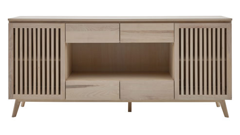 Sideboard Roomio® aus Holz in Holzfarben Roomio No. 2000 - Sideboard für Wohn- und Esszimmer weiß gewaschene Esche - zwei Türen, vier Schubladen, Länge ca. 180 cm