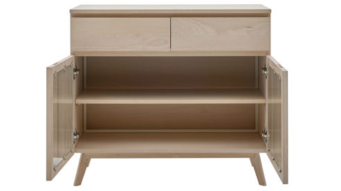 Sideboard Roomio® aus Holz in Holzfarben Roomio No. 2000 - Sideboard für Stauraum weiß gewaschene Esche - zwei Türen, zwei Schubladen, Länge ca. 90 cm