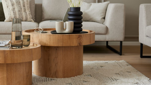 Couchtisch Roomio® aus Holz in Holzfarben Hell Roomio No. 2000 - Couchtisch weiß gewaschene Esche - Durchmesser ca.  72 cm